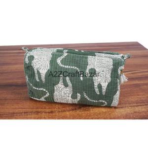 Juego de 3 Bolsas de Maquillaje Hechas a Mano, Acolchadas, de Algodón, con Cierre de Cremallera y Borlas, Duraderas, Modernas, Reutilizables, Ligeras y Ecológicas - Product Image 4