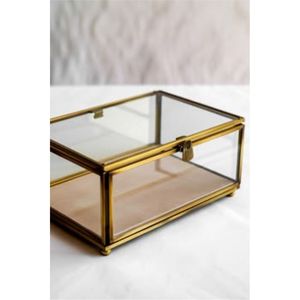 Custom Luxury Gold Brass Trim Terrarium Glass <b>Box</b> Tabletop Storage Container Organizer for Ring Bearer <b>Wedding</b> <b>Keepsake</b> <b>Box</b> - Product Image 1