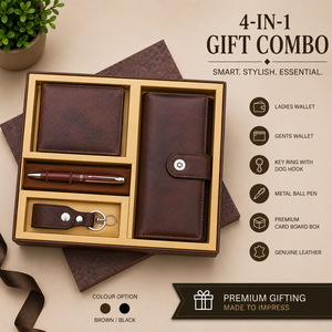Brown Genuine Leather 4 in 1 Gift Set <b>Wallet</b> Keychain <b>Metal</b> Ball Pen Card Holder Business Promotion Printing Embossing & UV - Product Image 1
