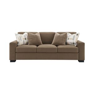 Set Divano in Tessuto Scamosciato Marrone Darya con 4 Cuscini, Elegante Arredamento per Soggiorno - Product Image 3