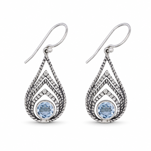 Pendientes Finos Facetados de Topacio Azul Natural en Plata de Ley 925 BER-15, Joyería India Personalizada OEM ODM de Marca Privada para Mujer - Product Image 1
