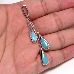 Triple Teardrop <b>Necklace</b> 925 Sterling Silver Minimalist Elegant Waterfall Dangle Pendant <b>Long</b> Blue Gemstone Jewelry Women Seaila - Product Image 3