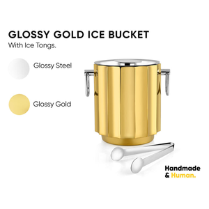 Luxury <b>Gold</b> Fluted <b>Ice</b> <b>Bucket</b> Features A Polished Silver Interior Removable Lid Two Side Handles And Sleek Matching Serving Tong - Product Image 3