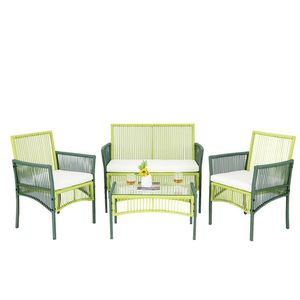 Set da conversazione da giardino in vimini a 4 pezzi rotondi - Product Image 1