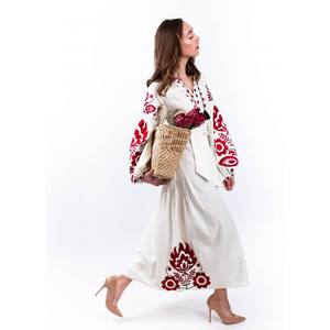 Robe longue tunique ukrainienne à col en V brodée, imprimée à la main, à manches longues, pour femme, nouveau design - Product Image 3