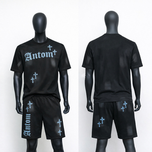 ชุดลำลองผู้ชาย 2 ชิ้น เสื้อยืดแขนสั้นทรงหลวม กางเกงขาสั้น คอกลม ระบายอากาศได้ดี น้ำหนักเบา ผ้าฟลีซ 100% ผ้าฝ้าย สำหรับฤดูร้อน - Product Image 1