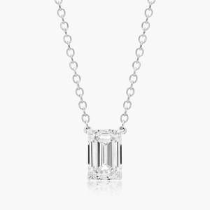 Collier tennis pour femme en or 14 carats avec diamant de laboratoire taille émeraude 1 carat certifié IGI, plaqué rhodium, cadeau de luxe, bijoux fins - Product Image 1