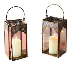 Portavelas hexagonal hecho a mano de latón y vidrio con acabado dorado, lámpara decorativa vintage tipo huracán para velas de té, para el hogar. - Product Image 6