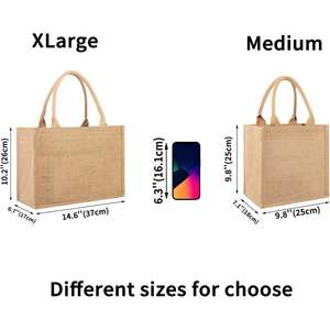 Sac fourre-tout fait sur commande du jute 2025 pour la fermeture de tirette de femmes Bualap avec le texte et le logo adaptés aux besoins du client Images - Product Image 5