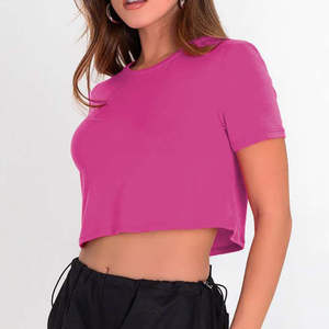 T-shirt court ample et tendance pour femme, col rond, noir teint, pour service OEM, nouvelle mode - Product Image 4