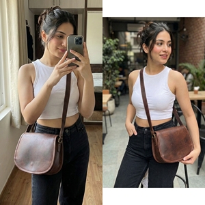 Bolso bandolera de cuero genuino para mujer – Bolso de hombro con solapa marrón vintage y correa ajustable - Product Image 5