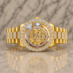 Reloj mecánico de lujo para hombre en oro amarillo, 40 mm, bisel con diamantes, cronógrafo, esfera analógica, cierre plegable - Product Image 2