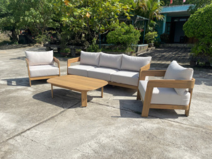 Conjunto de Sofás Modernos y Cómodos para Exteriores con Reposabrazos de Madera, Asientos Individuales, Dobles y Triples, Muebles para Jardín y Parque - Product Image 5