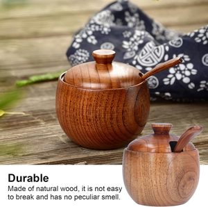 Modern Acacia Wood Handcrafted Eco-Friendly Stackable Moisture-Proof <b>Spice</b> <b>Jar</b> Sugar Bowl Buckle Lid Spoon Salt Cellar Container - Product Image 5