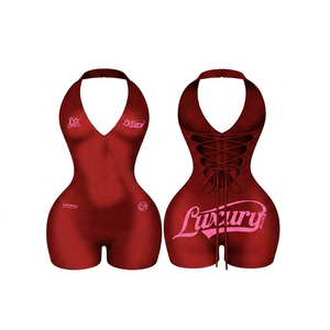 Protect Style Apparels Body sculptant de luxe pour femme, rouge, col licou, sans manches, dos lacé, effet ventre plat, coupe ajustée sexy - Product Image 1