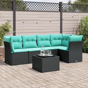 Set di divani da giardino in polyrattan nero da 6 pezzi con cuscini - Product Image 1