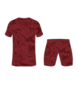 Custom sublimated <b>soccer</b> uniform set for men with dark maroon marble swirl print jersey and matching shorts for professionals - Product Image 2