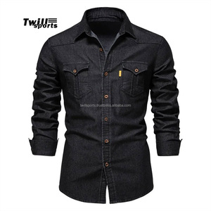 T-shirts en jean pour hommes vêtements en gros t-shirt uni en coton épais logo personnalisé t-shirt vintage graphique surdimensionné - Product Image 4