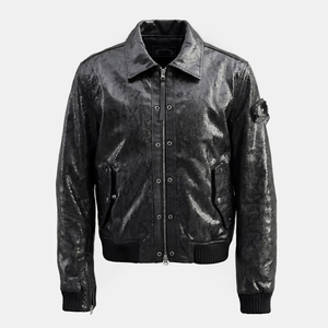 Blouson moto en cuir PU noir pour homme, col montant, fermeture éclair, coupe ajustée, coupe-vent, manches classiques, idéal pour l'automne - Product Image 4