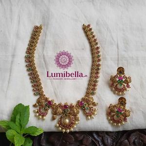 Gold Plated Peacock Designer Short Necklace Set with Zircon and Pearl - Product Image 1