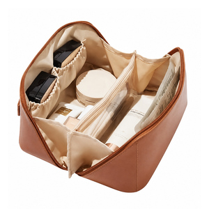 Leather <b>Makeup</b> <b>Case</b> Genuine Leather Travel Cosmetic Organizer Hard Shell Beauty Bag Portable Toiletry Pouch Custom Logo - Product Image 1