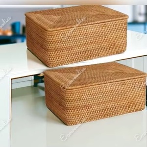 Durable Home <b>Collapsible</b> Bamboo Basket Rattan <b>Storage</b> Box With Lid Rectangle Shape Clothing Organizer Living Room <b>Storage</b> Bin - Product Image 5
