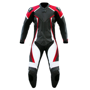 Traje de Motociclismo de Cuero para Hombre, Manga Larga, Color Rojo, Negro y Blanco, Bloques de Color, Transpirable, Equipo de Protección para Todas las Estaciones - Product Image 1