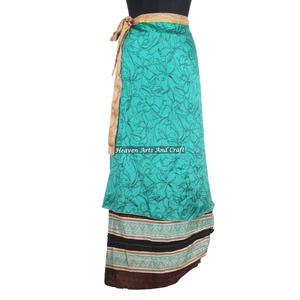 Ethnic Indian Vintage 2 Layer Magic Hippie Sari Silk <b>Wrap</b> <b>Skirts</b> Party Wear 2 Layer Around Hippie Long Indian Silk Sari <b>Wrap</b> - Product Image 4