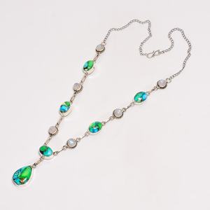 Turquoise Rainbow Moonstone <b>Necklace</b> Sterling Silver Statement Jewelry Handmade <b>Boho</b> Pendant Gift for Her - Product Image 6