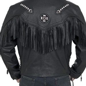 Vintage Black <b>Fringe</b> Leather <b>Jacket</b> Men Western Cowboy Suede Tassel Coat Fashion Motorcycle Outerwear Custom Wholesale Factory - Product Image 4