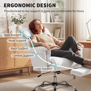 Cream White PU Executive Office Chair with High Back & Reclining Desk <b>Footrest</b> High Resilience Foam & Rolling Wheels - Product Image 4
