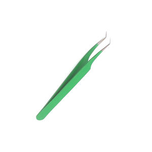 Pince à épiler professionnelle pour cils, en acier inoxydable, pointe incurvée et pointue, revêtement papier vert - Product Image 2
