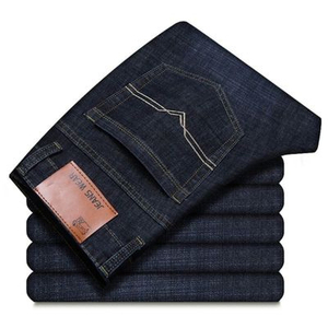 Jean en denim délavé bleu foncé TITAN SMOKE pour homme, taille haute, coupe droite, décontracté, 100 % coton, poids moyen, fermeture boutonnée, tendance - Product Image 1