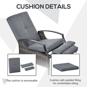 Sedia Reclinabile in Rattan Regolabile con Cuscino Grigio per Relax in Giardino - Product Image 6
