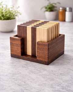 Sous-verre en bois rayé personnalisé, résistant à la chaleur, écologique, design moderne pour tasses, mugs, accessoires de table par UO - Product Image 1