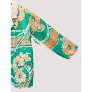 Women's Floral Batik Print Quilted Reversible Embroidered Jacket Cotton Three Quarter Sleeve Mandarin Collar Patch Pocket Winter - Product Image 5