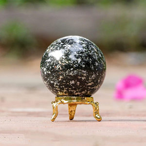 Esfera de cristal de jaspe negro con soporte de Metal, esfera curativa, escultura de bola, figurita para Fengshui, adivinación, decoración del hogar - Product Image 6