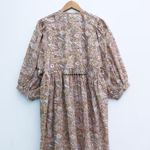 Beautiful floral Cotton Block Printed dress Dress For Casual wear Hand Block Printed Dress - Product Image 3