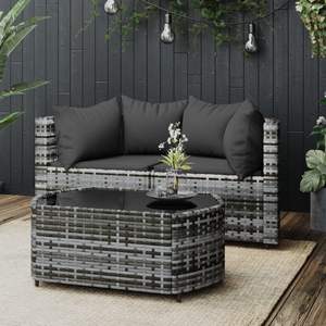 Ensemble de salon de jardin en rotin PE gris avec pieds réglables standard - Product Image 1