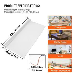Transparent PVC <b>Table</b> <b>Protector</b> 42"x96"x0.08" Plastic Desk Mat Water & Oil Proof Rectangle Clear <b>Table</b> Cover Rug <b>Pads</b> <b>Protectors</b> - Product Image 3