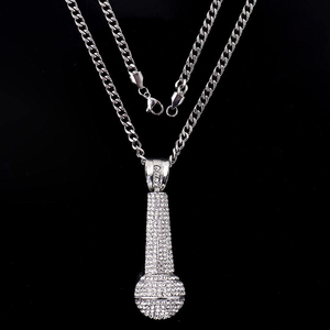 Pendentif Microphone en Cristal Micro-Pavé Plaqué Argent, Charme Unisexe Hiphop, Bijoux à la Mode - Product Image 2