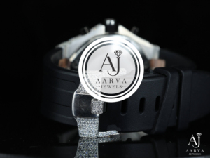 White Gold Automatic Mechanical Watch Diamond Bezel Stainless Steel Case <b>Silicone</b> Strap Chronograph Style Fashionable for Men - Product Image 2