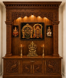 Traditional Gujarati Style Pooja <b>Mandir</b> Hand Carved Solid Teak Wood Temple with Peacock Carving Pooja Temple for Prayer Room USA - Product Image 2