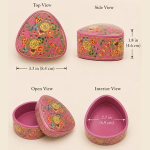 Handcrafted Magenta Heart Shaped Paper Mache <b>Jewellery</b> <b>Box</b> Golden Stipple Floral Design Traditional Indian Keepsake <b>Gift</b> - Product Image 2