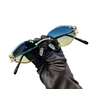 Gafas de Sol de Lujo Personalizadas con Diamantes Moissanite VVS, Diseño Clásico Elegante, Antireflejantes, Ovaladas, Azules y Amarillas, para Hombre y Mujer - Product Image 1
