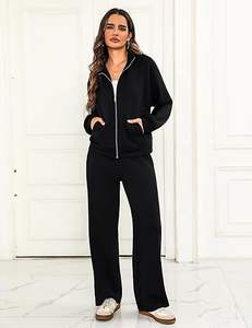 Ensemble de survêtement en molleton à fermeture éclair pour femme, 2 pièces, respirant, coupe-vent, grande taille, poches latérales avant, polyester/rayonne, hiver - Product Image 5