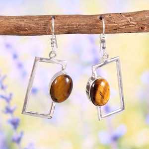 Pendientes de Ojo de Tigre Natural, Plata de Ley 925, Pendientes Colgantes Delicados, Joyería de Piedras Preciosas Hecha a Mano, Regalo de Navidad - Product Image 4