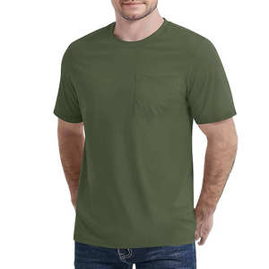 Camiseta de Algodón Azul Marino para Hombre, Manga Corta, Cuello Redondo, con Bolsillo, Estilo Casual, Corte Regular, Color Sólido - Product Image 3