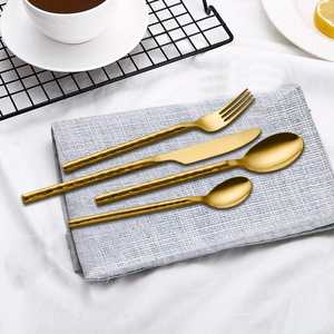 Juego de cubiertos de oro de 24 piezas, vajilla de acero inoxidable, bambú martillado - Product Image 2