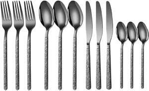 Ensemble de couverts en métal noir mat, design minimaliste, passe au lave-vaisselle, couverts de mariage - Product Image 3
